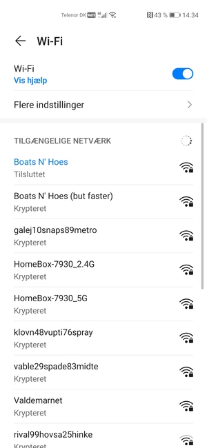 Du er nu tilsluttet Wi-Fi netværket