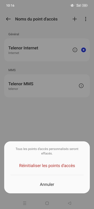 Sélectionnez Réinitialiser les points d'accès