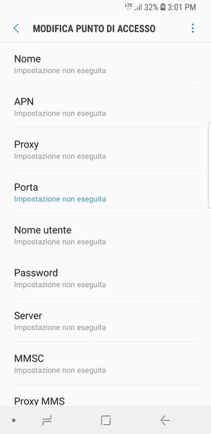 Inserisci le informazioni di Internet
