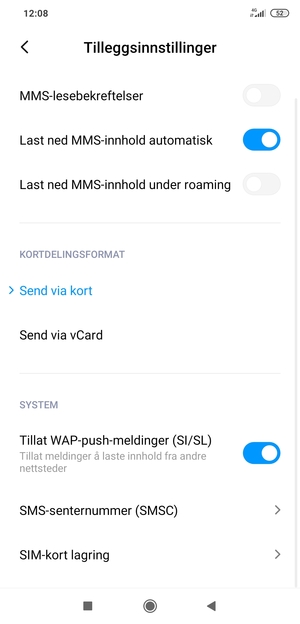 Velg SMS-senternummer (SMSC)