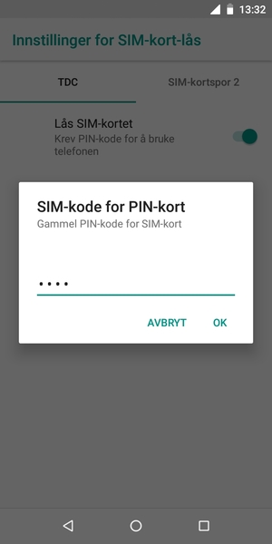 Skriv inn Gammel PIN-kode for SIM-kort og velg OK