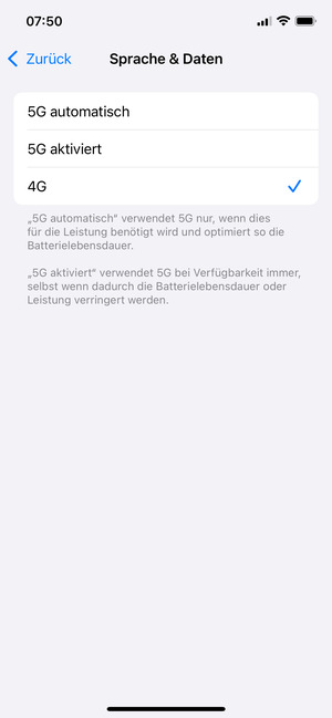 Um 4G zu aktivieren, wählen Sie 4G