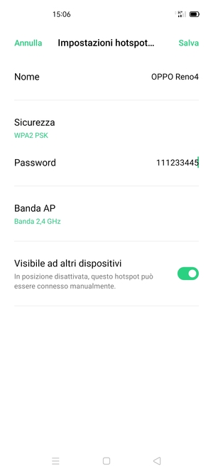 Inserisci una password dell'hotspot Wi-Fi di almeno 8 caratteri e seleziona Salva