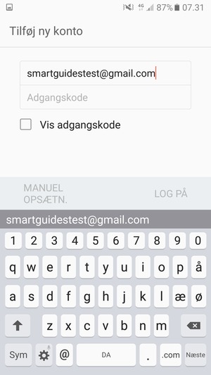 Indtast din Gmail adresse og vælg Næste