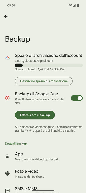 Seleziona Spazio di archivazione dell'account