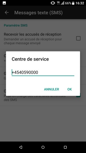 Saisissez le numéro du Centre de service et sélectionnez OK