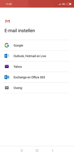 Selecteer Exchange en Office 365