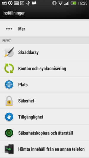 Återgå till Inställningar-menyn och välj Plats