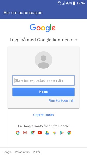 Skriv inn e-postadresse og velg Neste