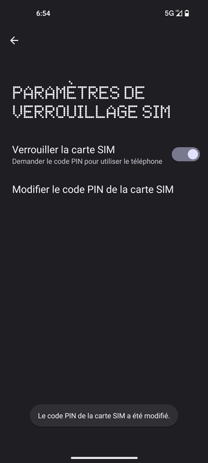 Votre code PIN de la carte SIM a été modifié