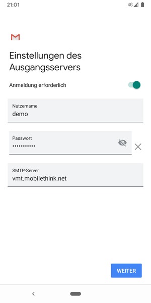 Geben Sie die Server-Adresse für ausgehende Post ein