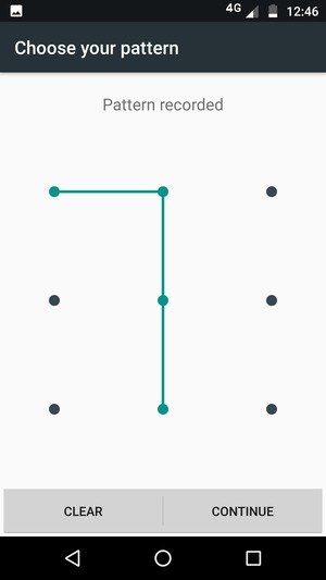 Draw an unlock pattern and select CONTINUE