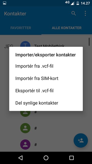 Velg Importér fra SIM-kort