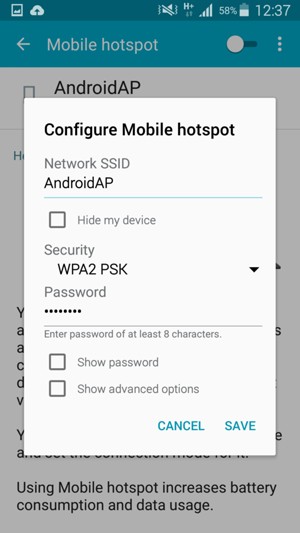 Enter a password of at least 8 characters and select SAVE