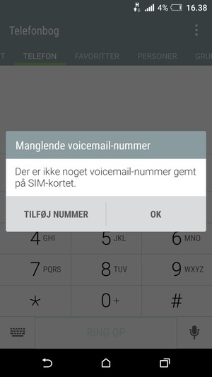 Hvis din telefonsvarer ikke er sat op, vælg TILFØJ NUMMER