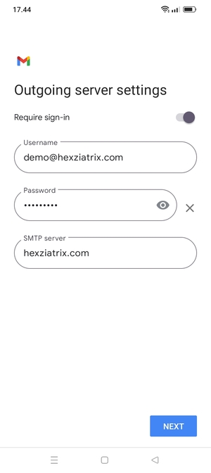 Enter  Outgoing server address and select NEXT