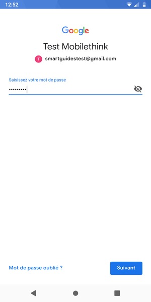 Saisissez votre mot de passe et sélectionnez Suivant