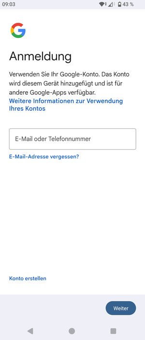 Geben Sie Ihre Gmail Adresse ein und wählen Sie Weiter