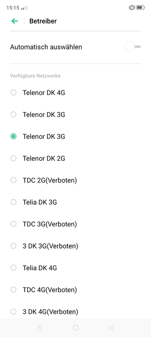 Wählen Sie einen Netzbetreiber von der Liste