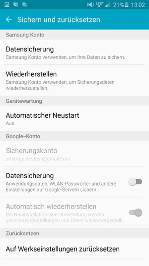 Schalten Sie Datensicherung ein