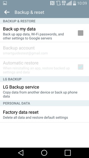 Check the Back up my data checkbox