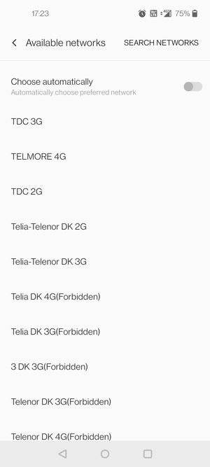 Select a network operator from the list