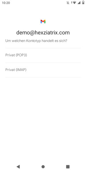 Wählen Sie Privat (POP3) oder Privat (IMAP)