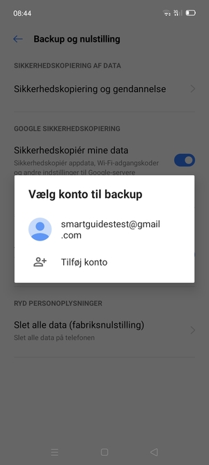 Vælg din sikkerhedskopi-konto