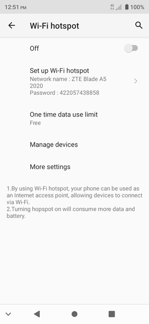 Turn on Wi-Fi hotspot