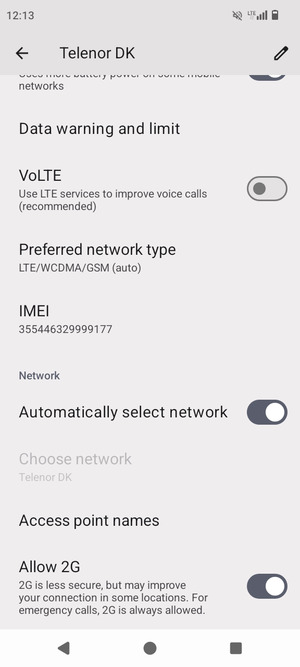 Scroll to and select Access point names