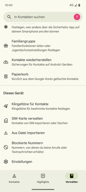 Scrollen Sie und wählen Sie SIM-Karte verwalten