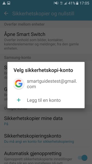 Velg sikkerhetskopi-kontoen din