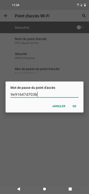 Saisissez un mot de passe de hotspot Wi-Fi d'au moins 8 caractères et sélectionnez OK