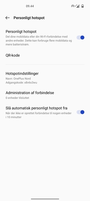 Din telefon er nu sat op til brug som modem