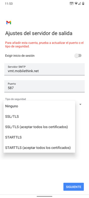 Seleccione Ninguno y SIGUIENTE