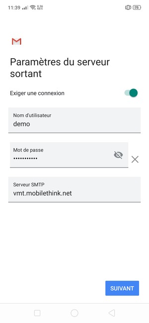 Entrez l'adresse du serveur Sortant