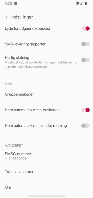 Vælg SMSC-nummer