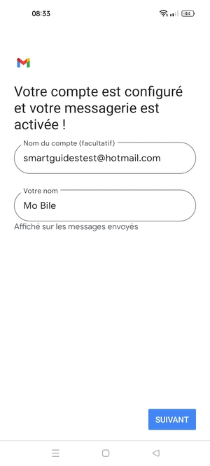Donnez un nom à votre compte et saisissez votre nom. Sélectionnez SUIVANT