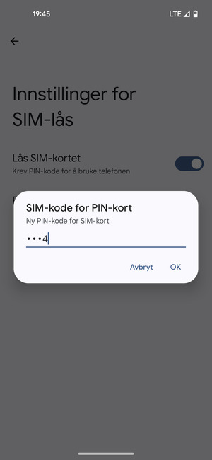 Skriv inn Ny PIN-kode for SIM-kort og velg OK