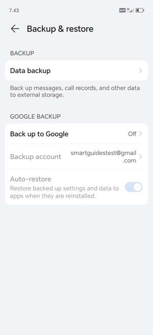Select Back up to Google