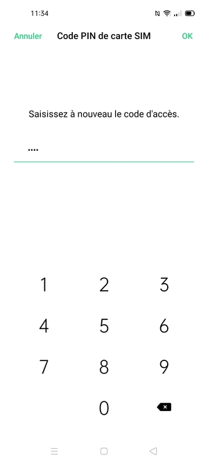 Veuillez confirmer votre nouveau PIN de la carte SIM et sélectionner OK