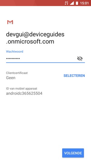 Voer uw wachtwoord in en selecteer VOLGENDE
