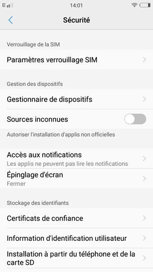 Sélectionnez Paramètres verrouillage SIM
