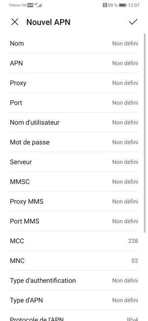 Saisissez les informations Internet