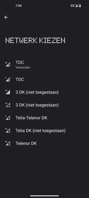 Selecteer een netwerkoperator uit de lijst