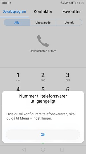 Hvis din telefonsvarer ikke er sat op, vælg OK