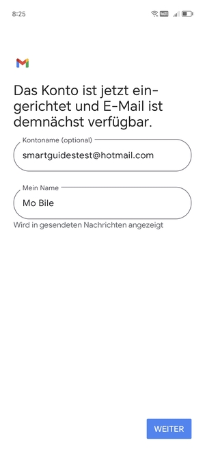 Geben Sie Ihrem Konto einen Namen und geben Sie Ihren Namen ein. Wählen Sie WEITER