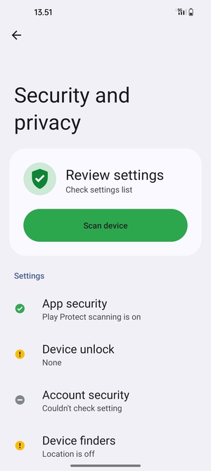 To activate your screen lock, return to the Security and privacy menu and select Device unlock
