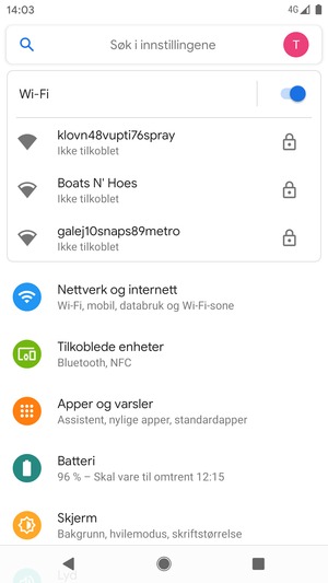 Velg det trådløse nettverket du vil koble til