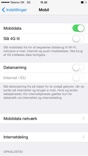 For at aktivere 3G, Slå 4G fra